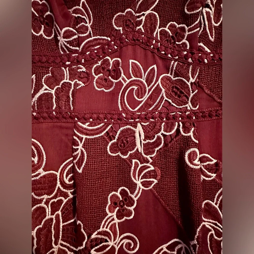 ANTHROPOLOGIE Moulinette Soeurs Burgundy embroidered lace Ariana dress, size 2 - Picture 2 of 8